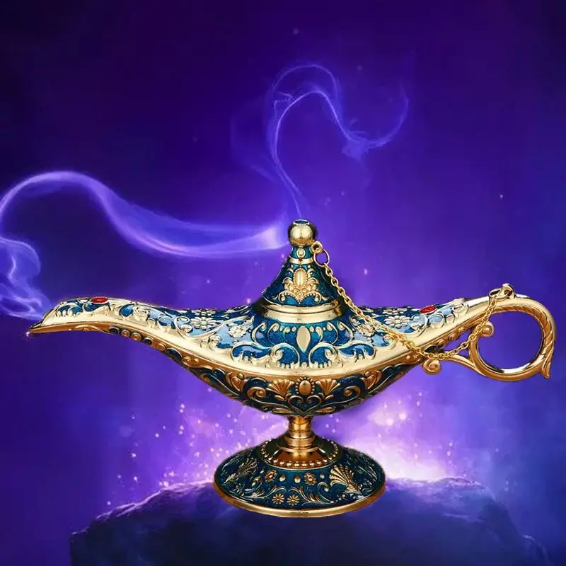 Lámpara de Aladino, adorno de Metal, decoración, lámpara de deseos, adorno artesanal de Xinjiang, accesorio de fotografía de personaje étnico