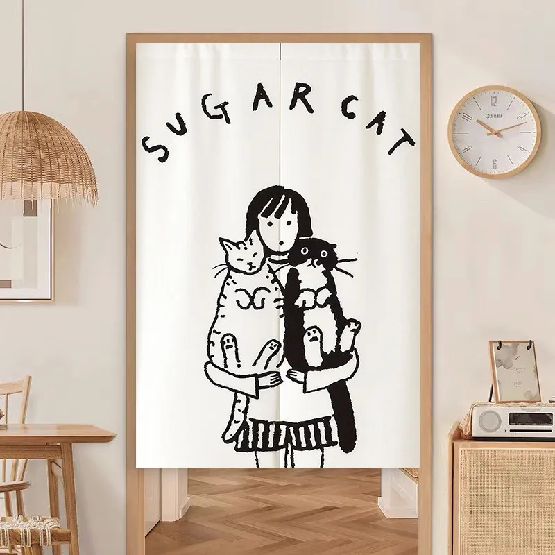 VIKAMA Vintage Cat Door Curtain Bedroom & Bathroom No-Drill Privacy Screen Living Room & Kitchen Half-Length Curtain Home Decor