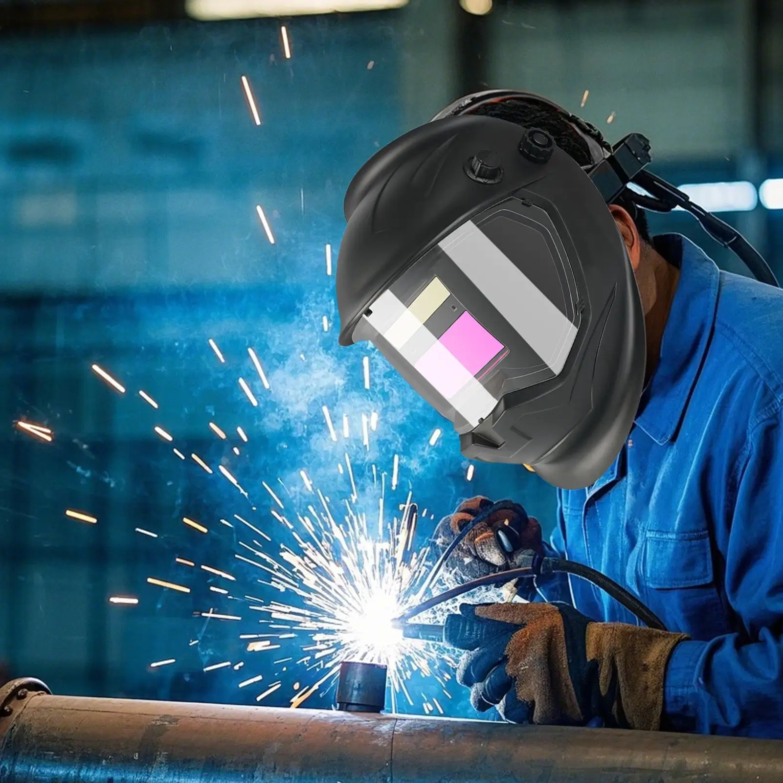 

Auto Darkening Welding Hood Solar Powered Welding Face Shield Anti-Glare Wide Shade Adjustable Face Protector Headgear For Metal