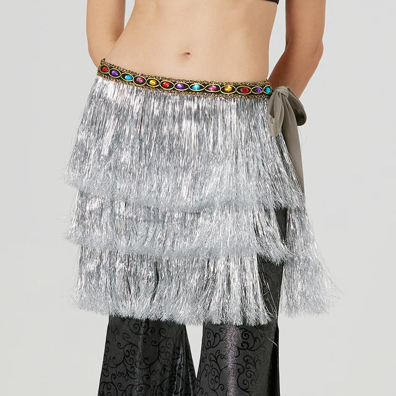 Falda con borlas brillantes y brillantes para mujer, apliques de retazos para fiesta brillante, ropa Y2K