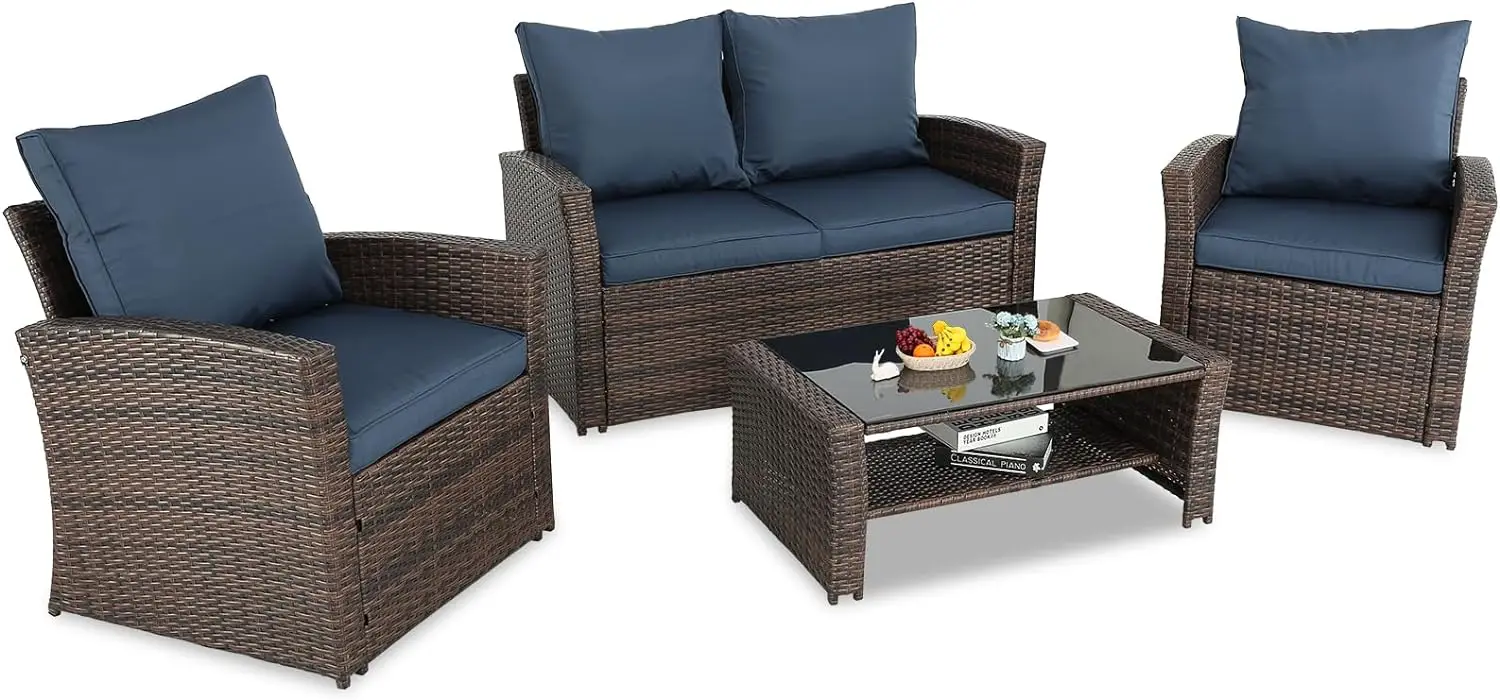 

4 Pieces Patio Furniture Sets Outdoor Sectional Wicker Set Outdoor Conversation Set Patio Set Patio Loveseats with Coffee Table