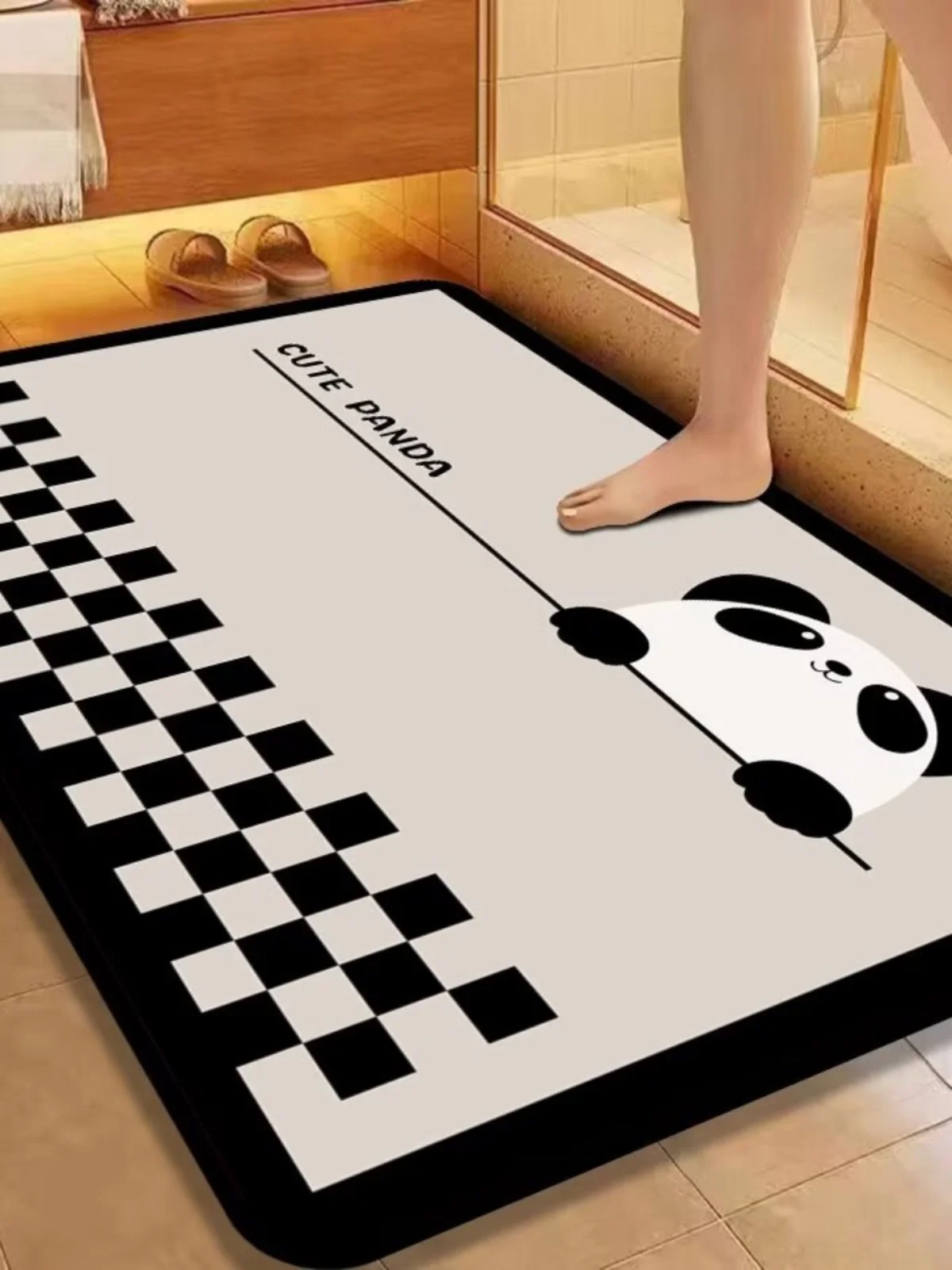 

Прямоугольный впитывающий коврик для ванной комнаты с изображением панды, для дома, под раковину, у входа в туалет, противоскользящий, грязеотталкивающий, для ног
