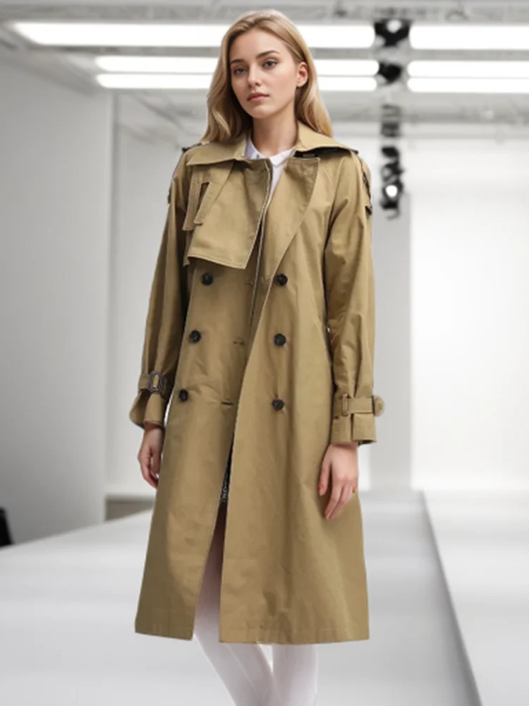 

Korean Version Patchwork Trench For Women Lapel Long Sleeve Lace Up Casual Loose Elegant Female Trenches 2020 Fashion Autumn