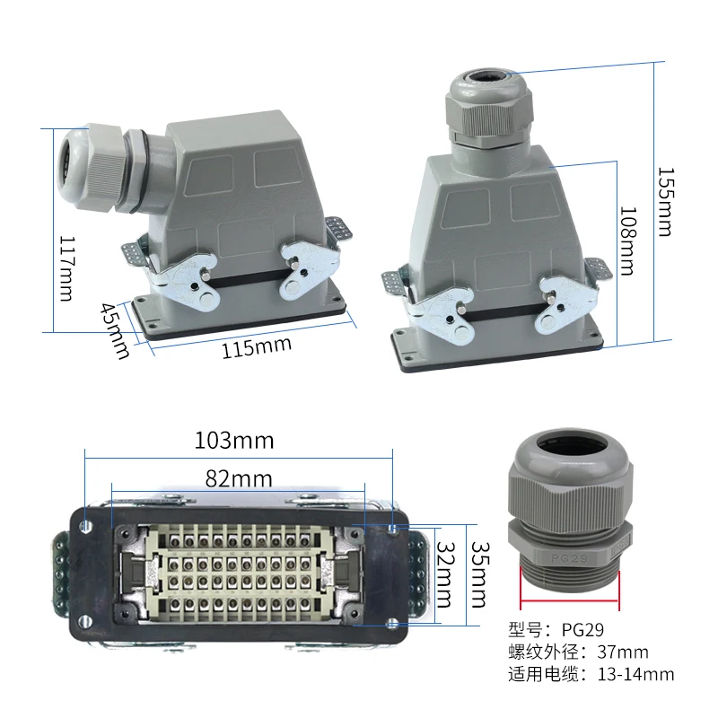 40 core heavy duty connector Industrial Aviation waterproof plug socket screw connection 250V 10A