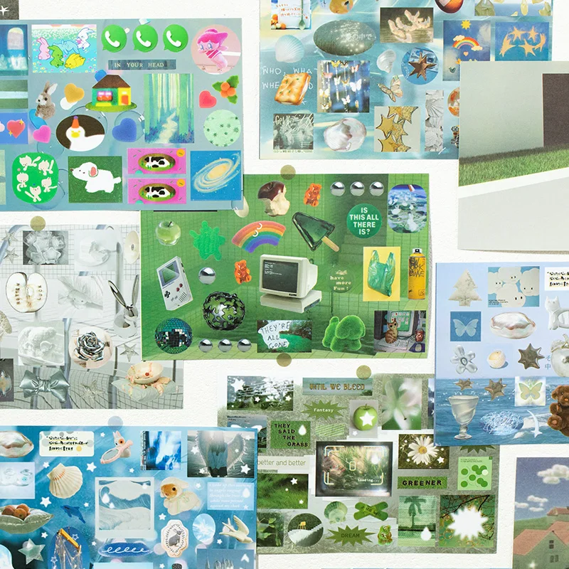 72 sheets Borderless Cut Film Stickers Book Shallow Dream Realm Series Ancient Early Wind Elements Hand Account DIY Stickers