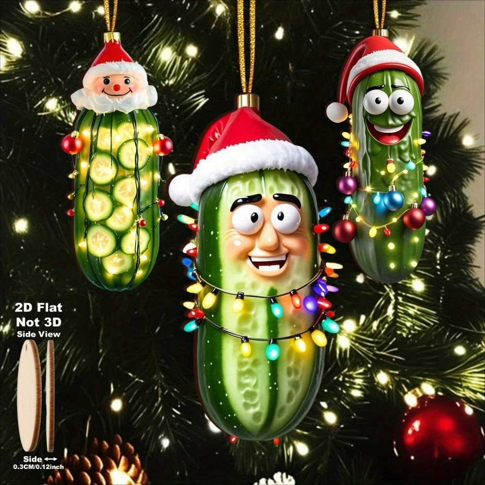 12 قطعة عيد الميلاد مخلل الخيار قبعة عيد الميلاد مخلل الخضار الديكور 2D الاكريليك شقة ديكور شجرة عيد الميلاد ديكور معلق