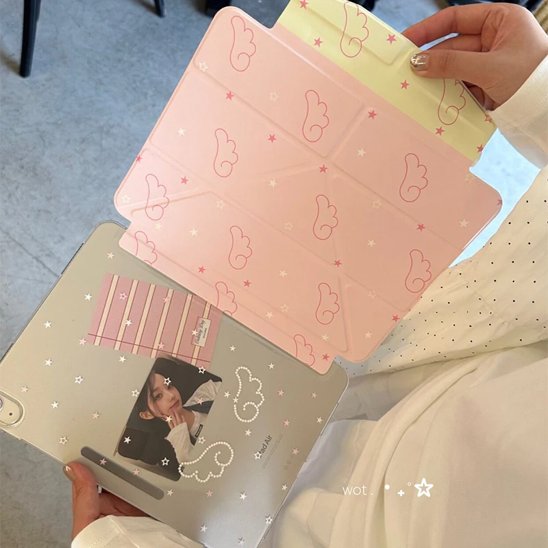 Korean Ins Lovely Pink Angel Wings Stars For iPad Pro 11 12.9in 13 M4 M5 Case 9.7 10.2 5/6th 7/8/9 11th Mini Air 3 4 5 6 7 Cover