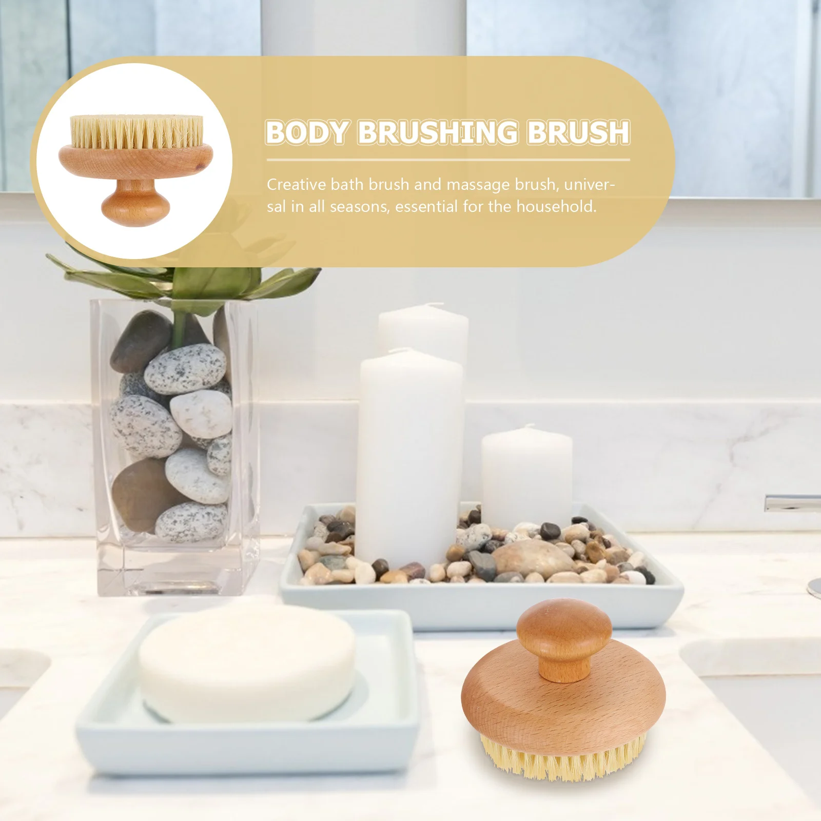 

Exfoliating Body Scrubber Round Bathing Brush Dry Brushing Body Brush Wooden Handle Sturdy Lightweight for Daily Shower and