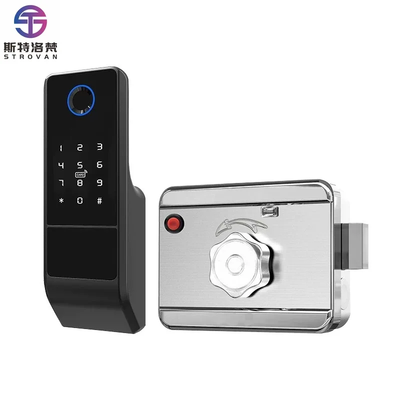

ZXHK High Quality Tuya Wifi IP65 Battery Powered Fingerprint Smart Rim Lock for Front Gate NFC Door Gate Electric Latch Door Rim
