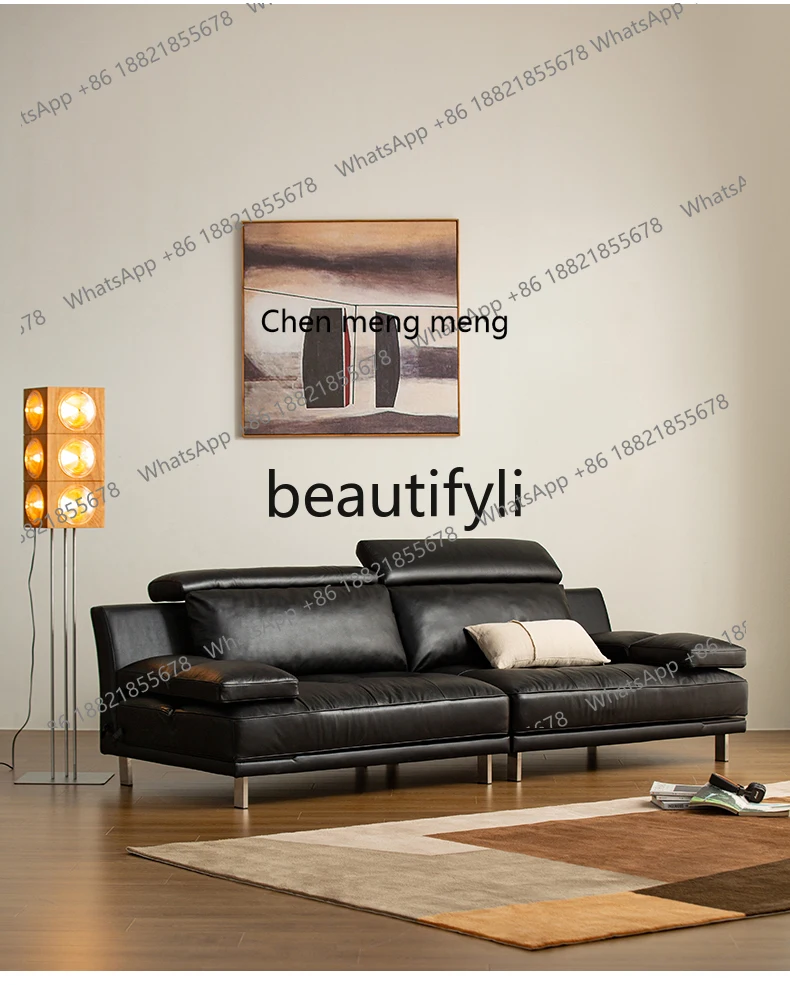 

X Light Luxury Style Genuine Leather Sofa Living Room Three-Seater Rotatable Straight Row Sofa
