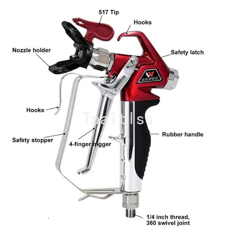Topspray RX-Pro Red Series High Pressure Airless Paint Spray Gun 538020 with 517 Tip and Guard Titan 0538020