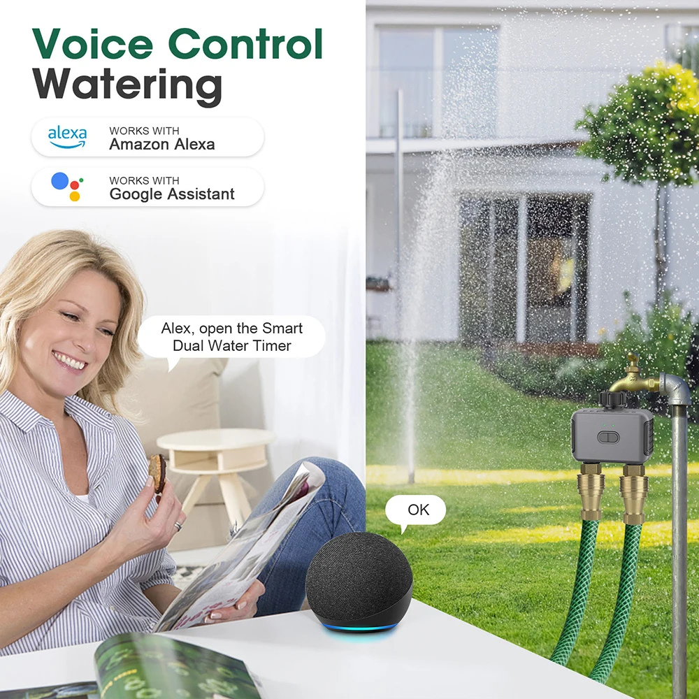 Tuya Smart Water Timer Zigbee/BT Automatic Irrigation Controller 2 Outlet Sprinkler Garden Watering System Support Alexa Google