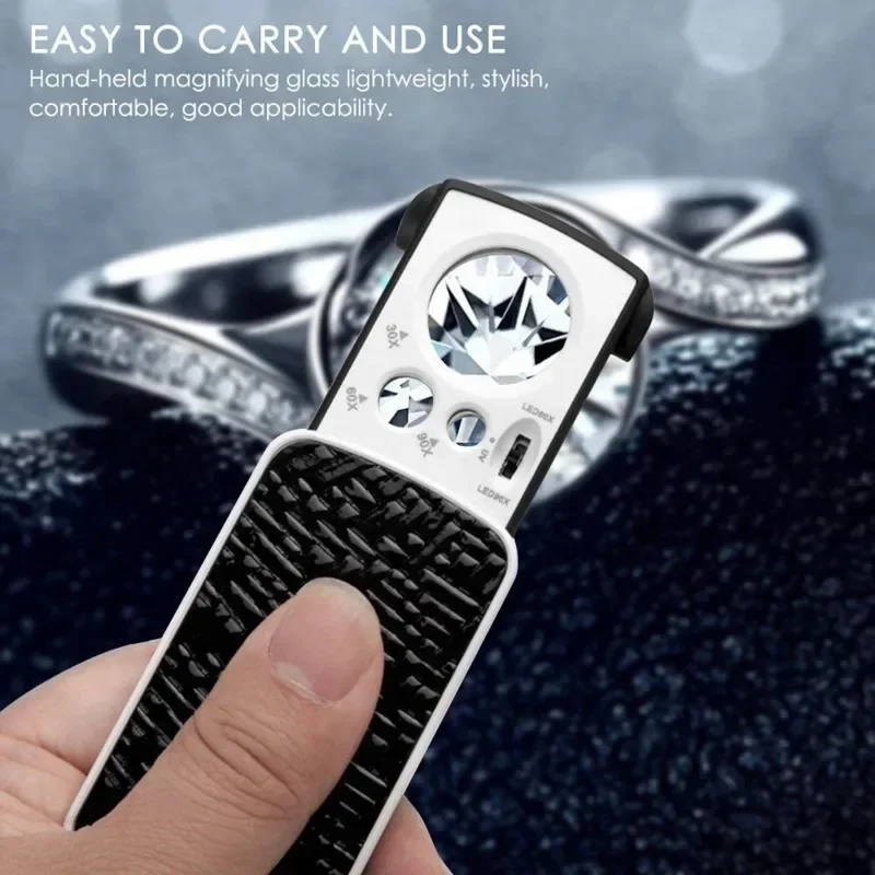 LED Lighted Eye Loupe With UV Light For Jewelry, Diamonds, Gems, Coins, Stamps, Rocks - Slide - Out Jewelry Loupe Magn 30X 60X 9