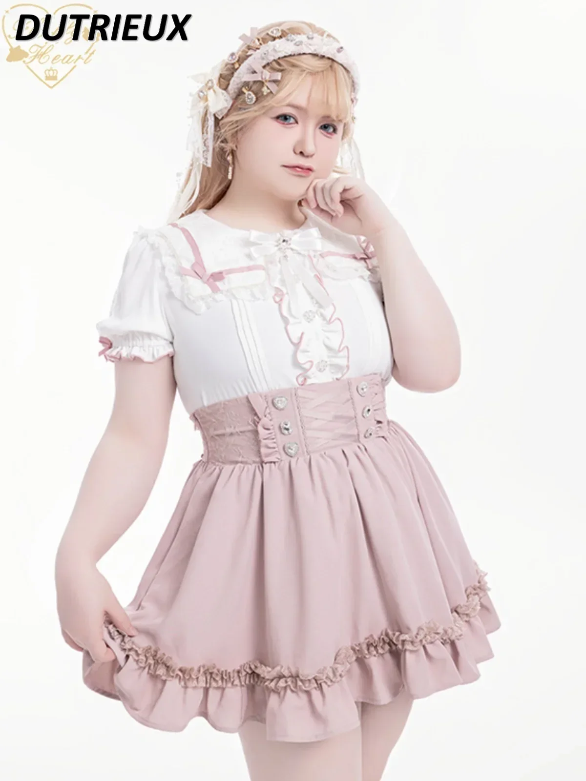 여름 새 일본 달콤한 소녀 블라우스 레이스 네이비 칼라 반팔 셔츠 다목적 싱글 브레스트 슬림 피팅 귀여운 탑