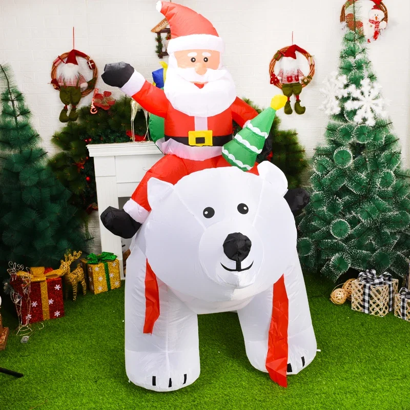 2.1M LED Polar Bear Inflatable Santa Claus Growwing Riding Polar Bear Inflatable Doll Outdoor Garden Christmas Decor