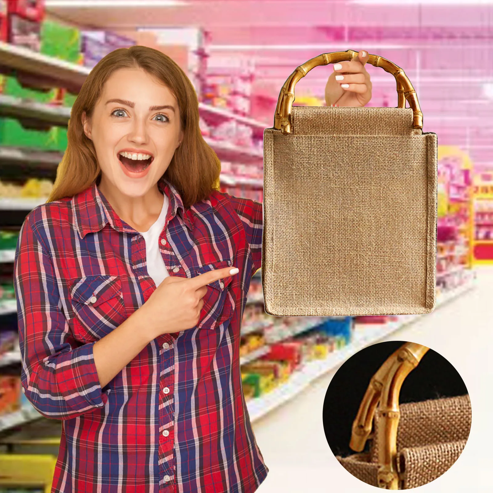 Винтажные бамбуковые джутовые сумки, водонепроницаемая сумка-тоут из мешковины, повседневная большая вместительная бежевая сумка, портативные пляжные сумки-органайзеры для путешествий