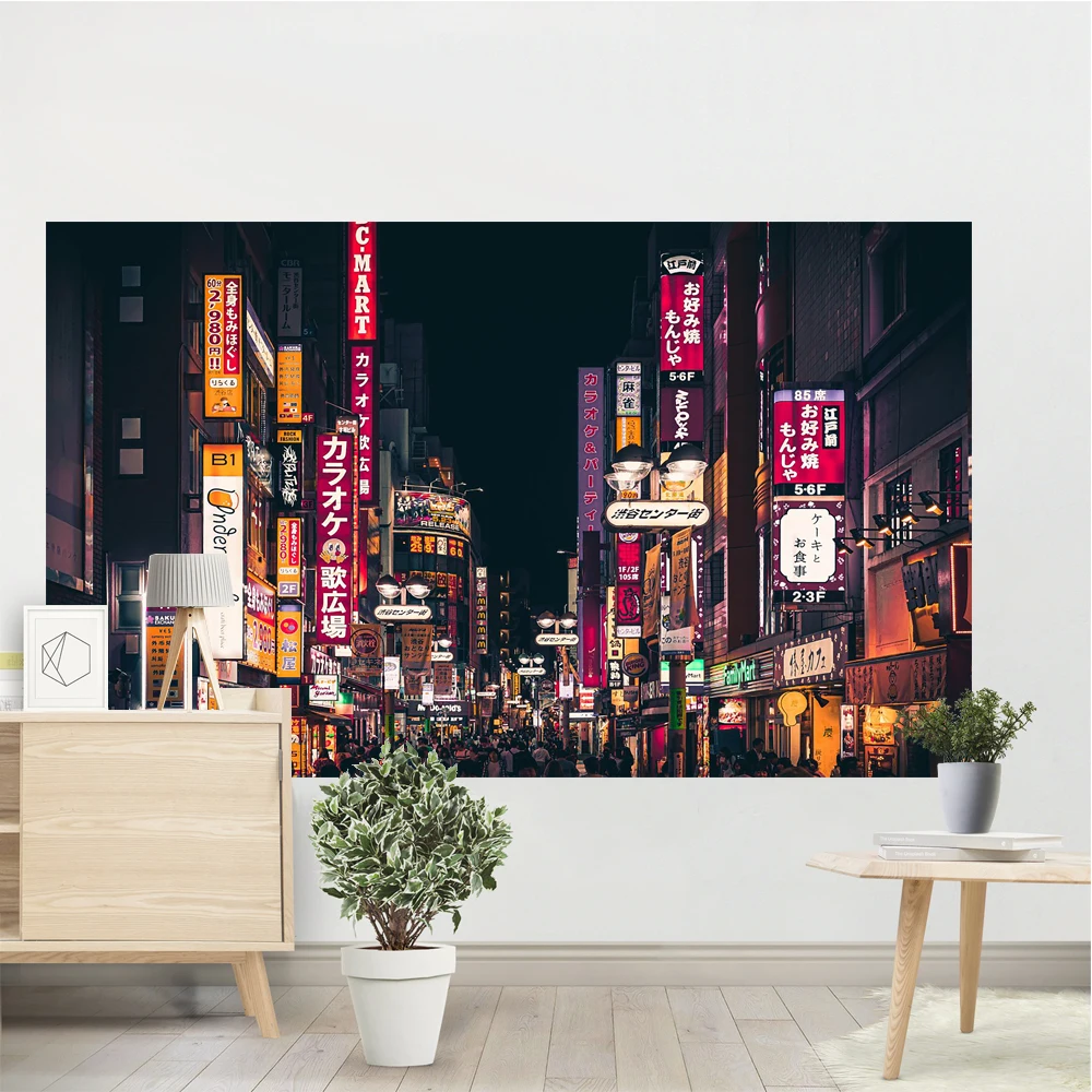 Tokyo Metropolitan Nightlife Tapestry Japanese Wall Hanging Bedroom Home Decor Bohemian Decorative Hippie Printed Sheet