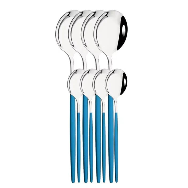 ABBP-Blue Silver Dinnerware Stainless Steel Cutlery Set 16Pcs Knife Tea Spoon Dinner Flatware Kitchen Silverware Tableware