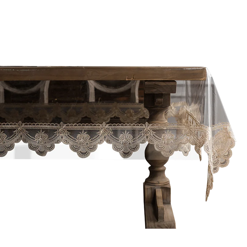 

Waterproof and oil-proof transparent table mat, leave-in lace edge coffee table tablecloth, soft glass dining table cloth