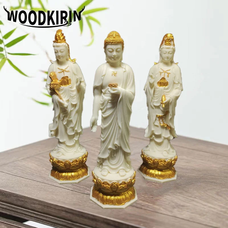 

Guanyin, Amitabha Figure Statue Resin Sculpture Chinese Buddha Statues Home Room Office Feng Shui Statue 3 piece set