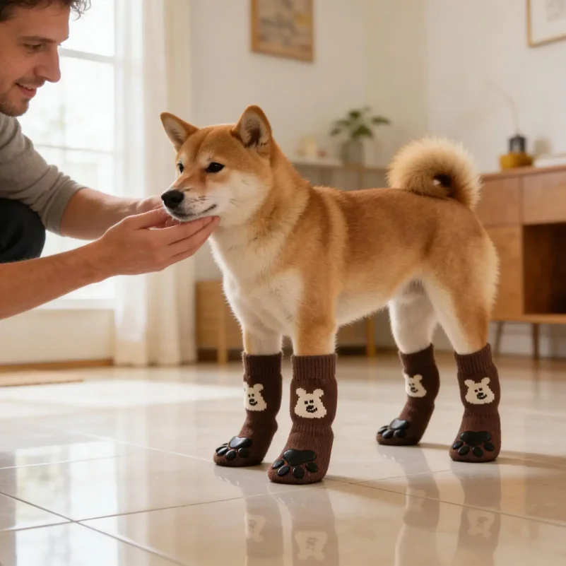 Socks for Dog 4-Piece Soft Anti-Slip with Adjustable Straps Prevent Licking Pet Socks for Small Medium Large Breeds Living Room