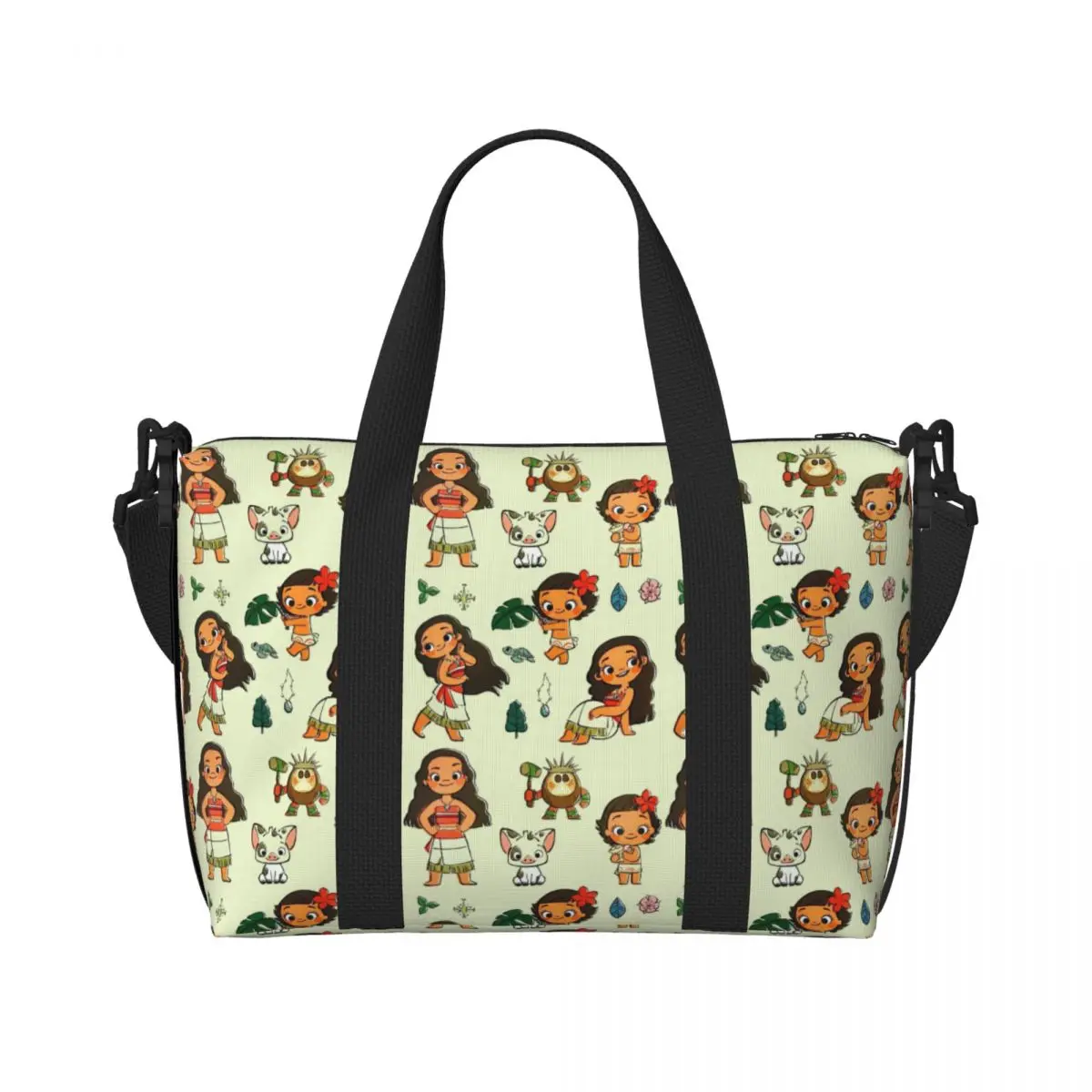 

Custom Moana Cartoon Beach Tote Bag for Women Extra Large Gym Carry On Travel Shopping Bags