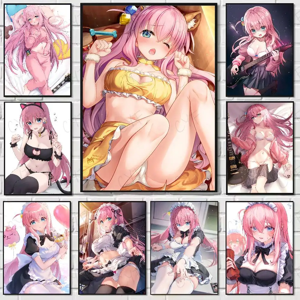 

B-Bocchi The Rock Anime Poster Home Living Bed Room Bar Hallway Sticky Wall Art Printing Waterproof Aesthetic Decor