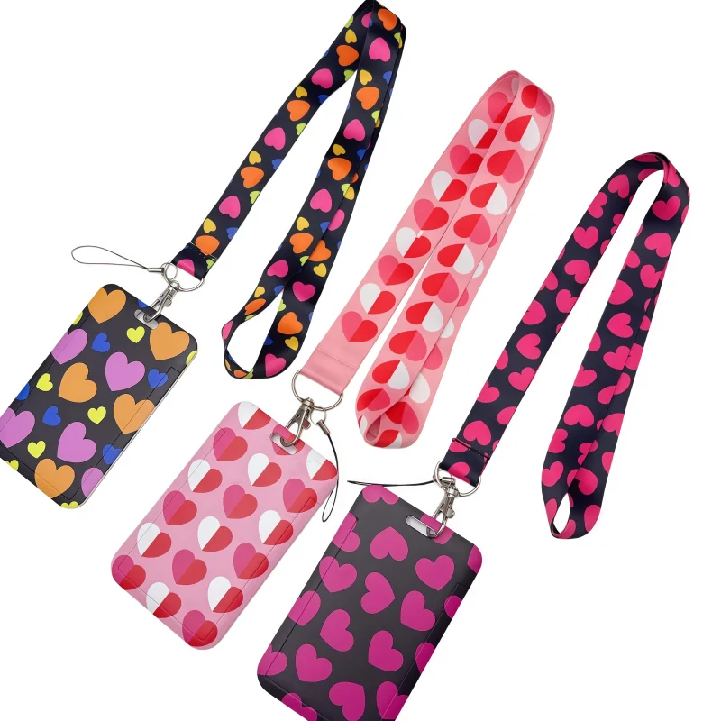 カラフルなハート型PVCカードカバー、学生キャンパス用ネック - Lanyard Badge Holder のレビューと価格