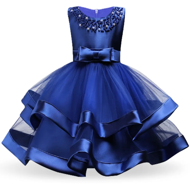 Summer Beading Girl Party Dress Christmas Costume Gala Bow Wedding Birthday Princess Dresses for Girls Baptism Prom Gown Vestido