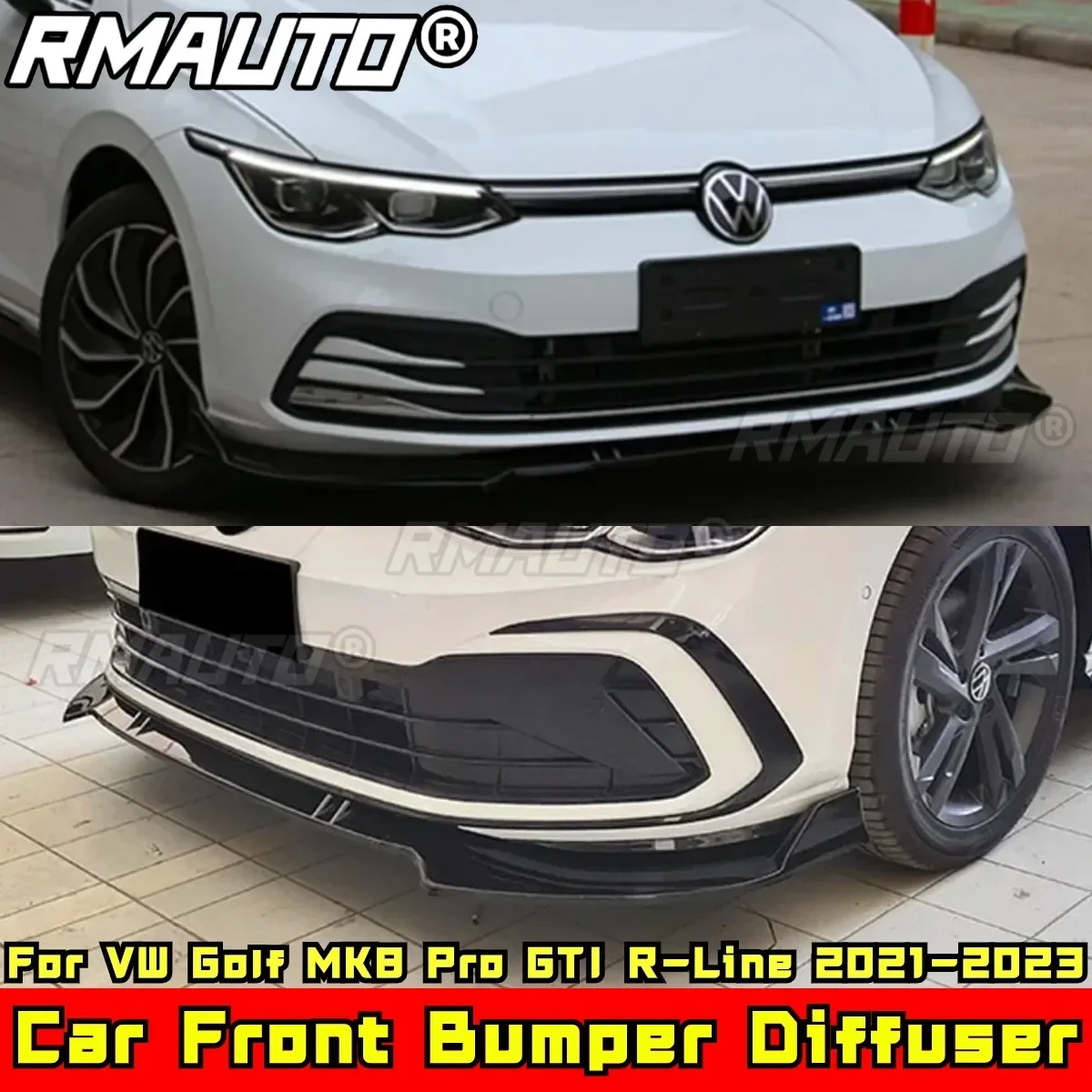 

For Golf MK8 Pro GTI R-Line Body Kit Front Bumper Lip Glossy Black for VW Golf MK8 Pro GTI R-Line 2021-2023 Car Accessories