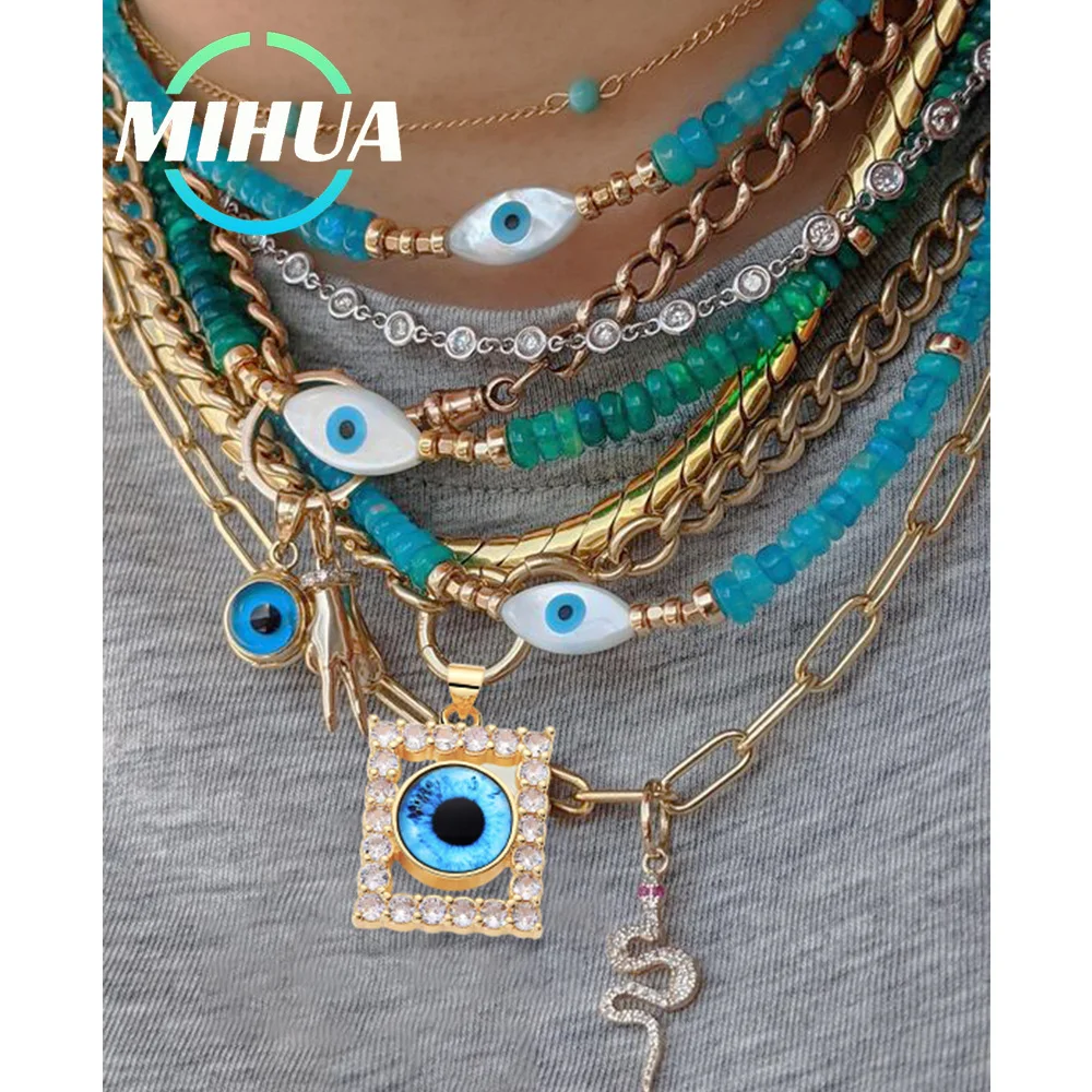 HUAMI New Square Pendants Blue Eye Turkey Greek Evil Eye Charm Designer Pendant DIY Bracelet Necklace Jewelry Making Accessories