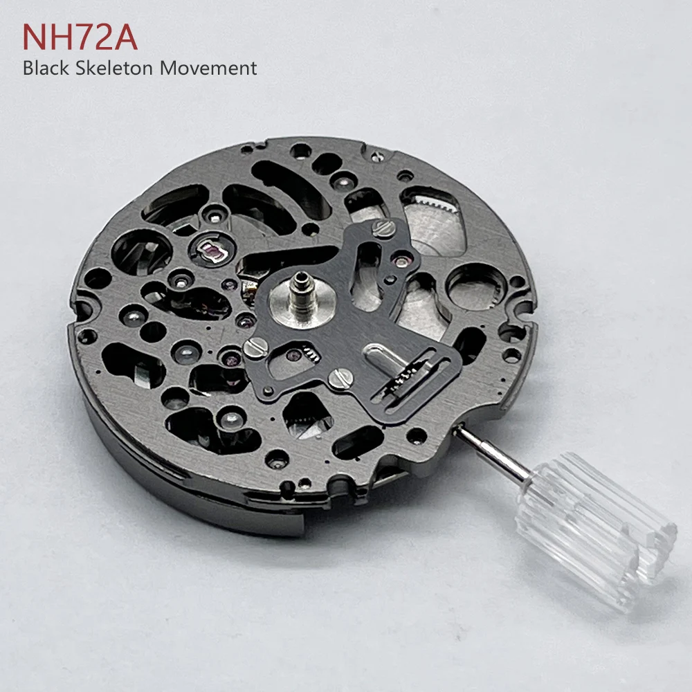 Genuine NH72 Black Skeleton Mechanical Movement Mod Automatic Mechanism Replacement NH72A High Accuracy 24 Jewels