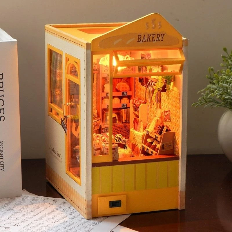 

Dollhouses Bakery Shop Model with Light Puzzle Set Do It Yourself Handcraft Miniature Shop Model Building