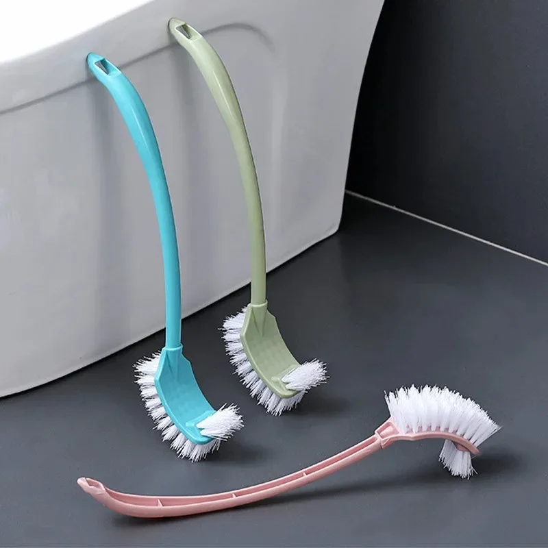 

1/3pcs Multi-function Double Head Clean Toilet Brush Soft Hair Plastic Curved Brush Bathroom Cleaning Long Handle Corner Brush
