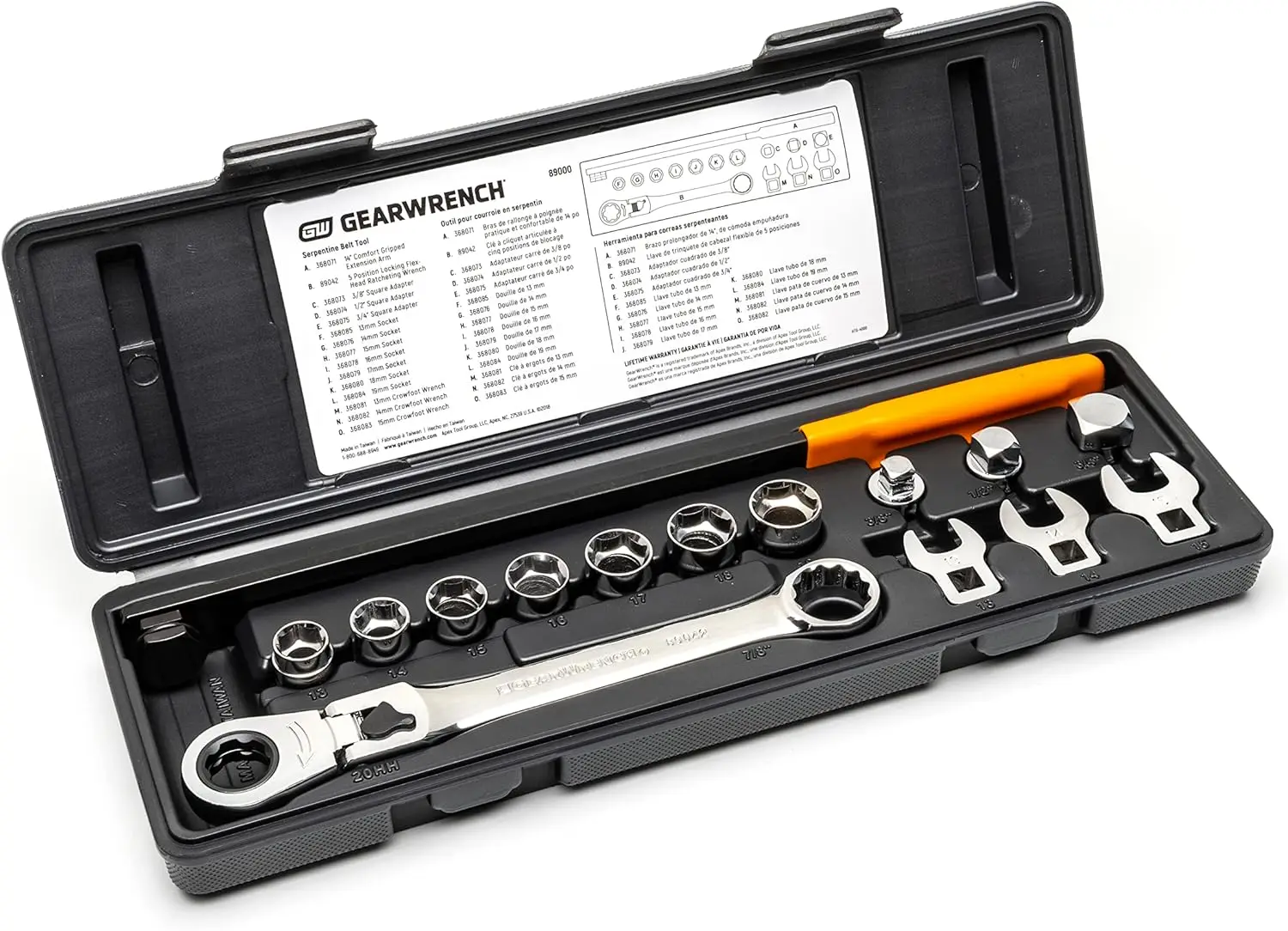 15-Piece Serpentine Belt Tool Set with Locking Flex Head Ratcheting Wrench for Automotive Repair