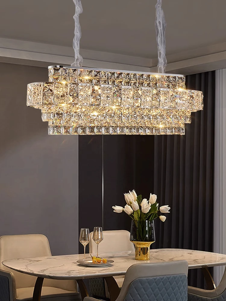 

Luxury Glittering Crystal Long Pendant Lights Modern Lustres Led Oval Hanging Lamps For Ceiling Home Decor For Dining Room