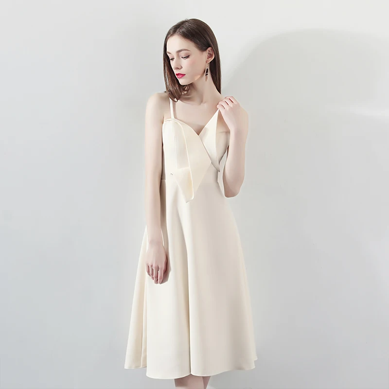 Vestido de festa de aniversário de cetim champanhe para mulheres sexy alças espaguete uma linha vestidos de noite luz luxo formal ocasião vestidos