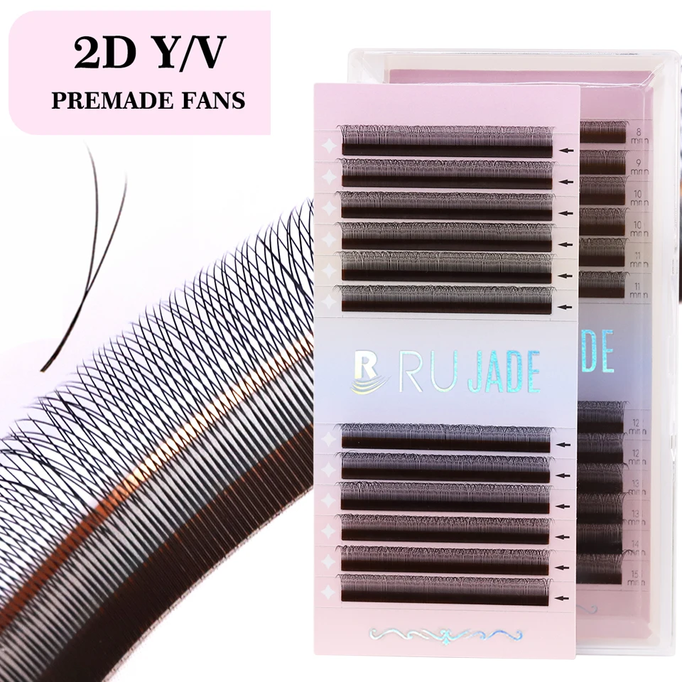 Rujade New 2D Y Single Tip Eyelash Extension Ultra-narrow Premade Fans Lashes W Style Lashes Faux Mink Individual Lashes Supplie