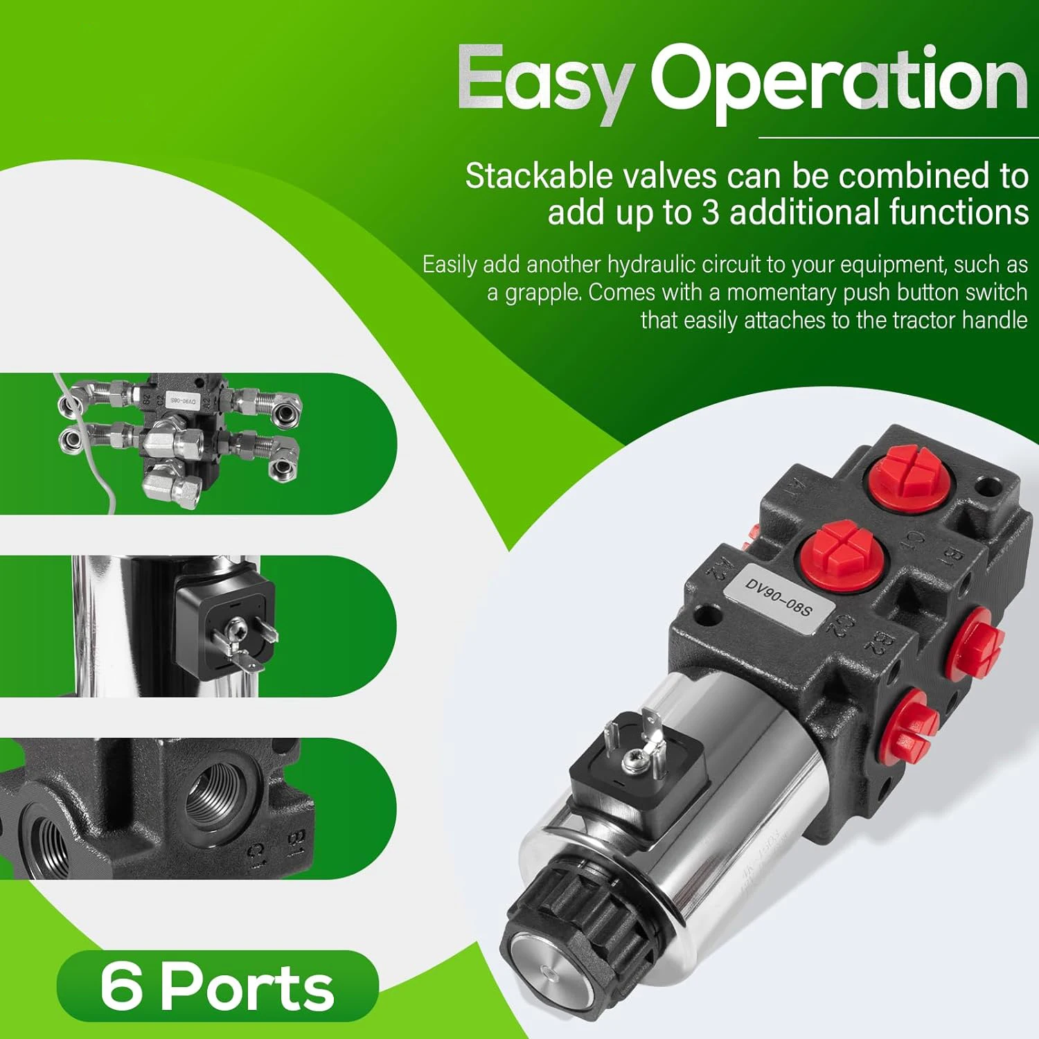 MX Hydraulic Multiplier Selector Diverter Solenoid Valve w/Switch & Ag Coupler Kit 24 GPM Flow, 3625 Max PSI, 12v DC, 6 Ports