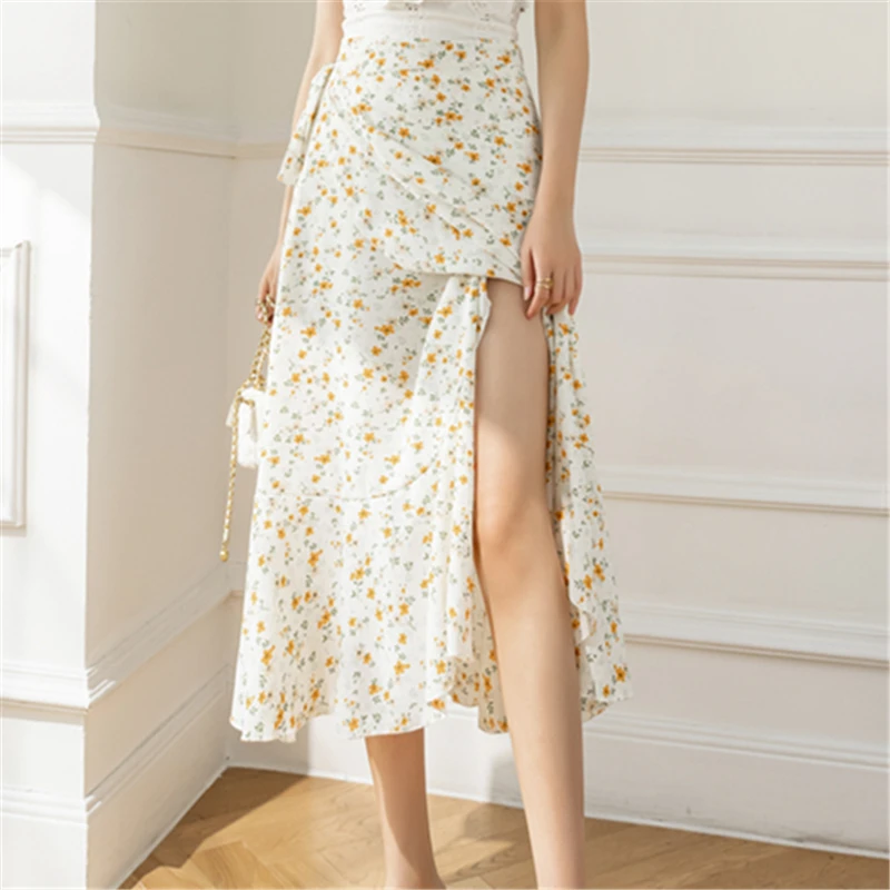 

Seoulish One Piece Lace Up Long Skirts for Women Summer Spring 2024 New Elegant High Waist Floral Printed Ladies Skirts Female