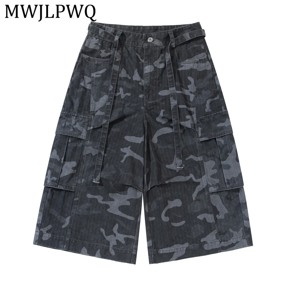 

Мужские рабочие шорты MWJLPWQ в американском ретро-стиле с камуфляжным принтом, свободные, модные, с множеством карманов, повседневные, средней длины, широкие брюки 14653