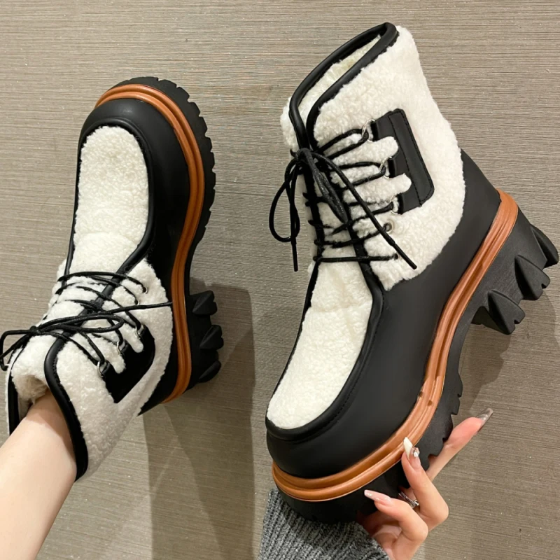 

Women Snow Boots 2023 Winter New Thicken Plus Velvet Fashion Warm Short Boots Women Cotton Lace Up Boots Female Botas Mujer