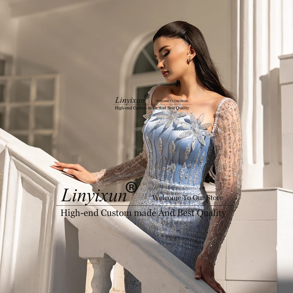 فساتين لحضور الحفلات الموسيقية الماسية الفاخرة دبي للنساء 2025 بأكمام طويلة حورية البحر رداء حفلات الزفاف مخصص سيرين هيل فسات