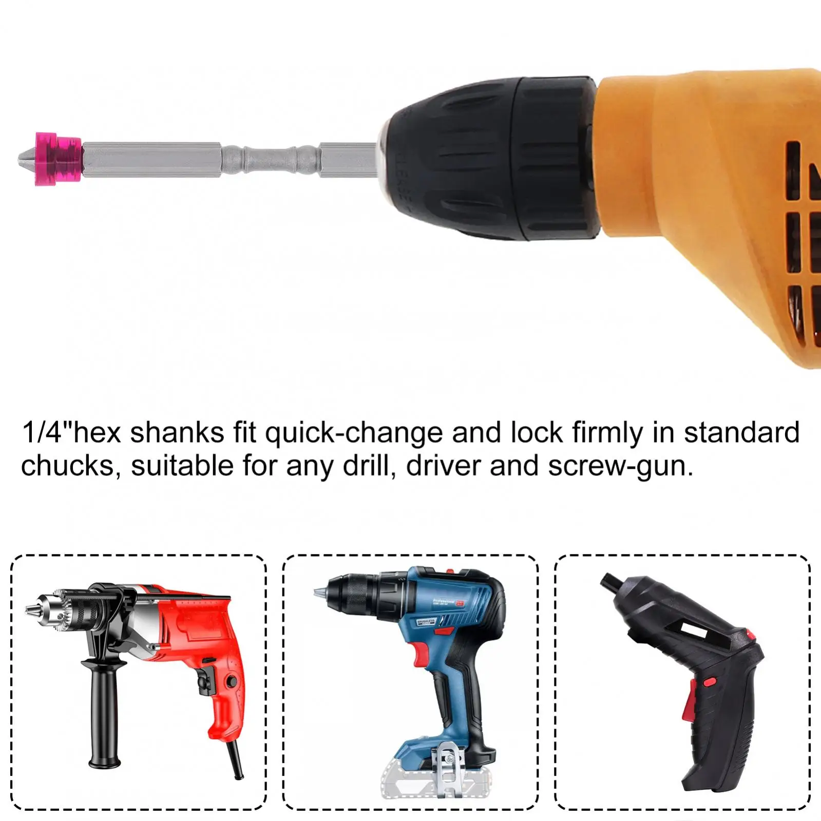 Imagem -05 - Elétrica Chave de Fenda Bits Grupo Forte Magnético Phillips Cruz Cabeça Hex Shank Drywall Parafuso Driver Brocas Ph2 Pcs