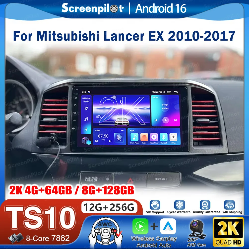 

Автомагнитола Android 16 для Mitsubishi Lancer EX 2010-2017, с CarPlay, сенсорным экраном, Bluetooth, Wi-Fi, 8-ядерным процессором и GPS.