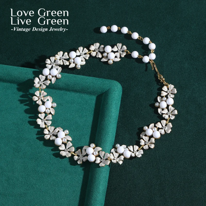 

Vintage White Flower Necklace Chunky Pearl Choker Collar With Leaf Woman Wedding Luxury Quality Jewelry Designer Gift 2025 Trend