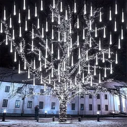 Guirxiété Lumineuse LED en Forme de Pluie de Météores, Décorations d'Arbre de Noël, Nouvel An 2025, 8 Tubes