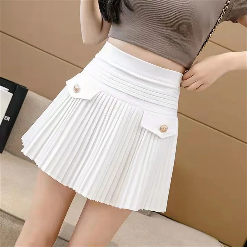 Korean Preppy Style Elegant White Pleated A Line Mini Skirts Women 2022 New Summer High Waist Slim Short Skirt Y2k Streetwear