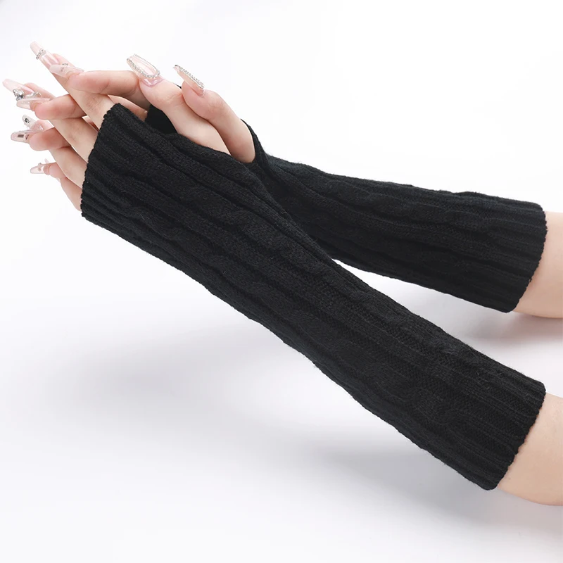 Fingerless Mittens Female Anime Gloves Women Knitted Gloves Arm Winter Warmers Japanese Goth Ankle Wrist Sleeves Harajuku Gloves