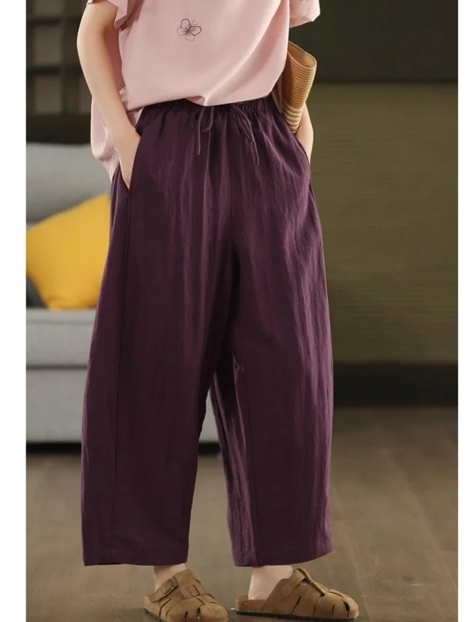 Casual losse linnen broek dames pure kleur zomer nieuwe Koreaanse Sle wijde pijpen afslanken negen punten Harlan broek